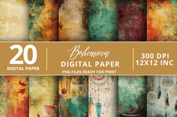 Bohemian Digital Paper Bundle for Creatives