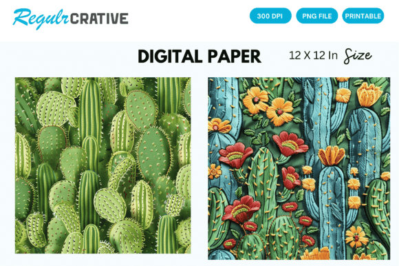 Cactus Embroidery Seamless Digital Paper: A Textured Resource for Modern Creators
