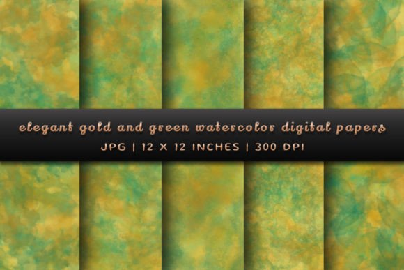 Elegant Gold and Green Digital Papers: Elevating Visual Design with Sophisticated Watercolor Textures