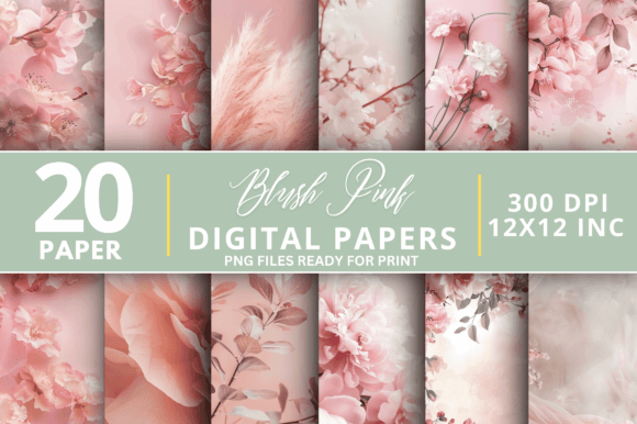 Elevate Your Creative Projects with the Blush Pink Flowers Digital Paper Bundle