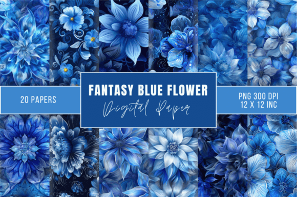 Fantasy Blue Flower Paper Bundle for Creative Projects