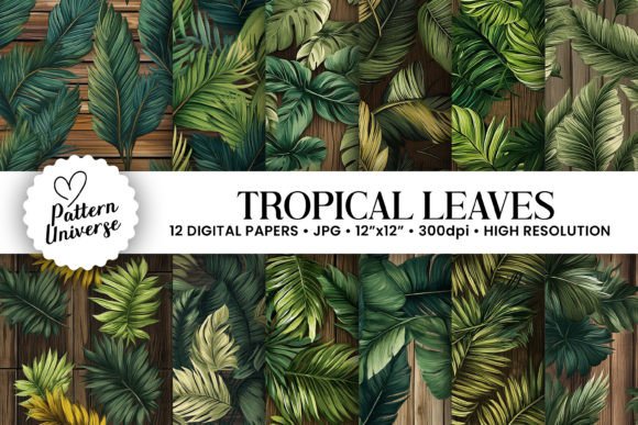 Green Wooden Tropical Leaves Backgrounds