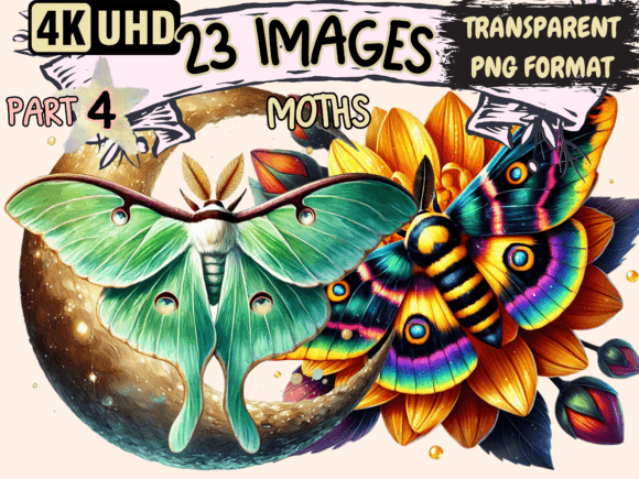 Moths Clipart P4: Elevate Your Designs with Enigmatic Nocturnal Beauty
