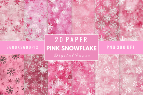 Pink Snowflake Digital Papers Bundle