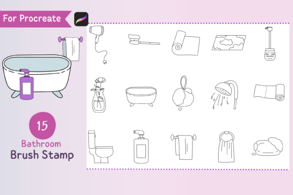 Procreate Brush Stamp Bathroom: 15 Handdrawn Doodles for Creatives