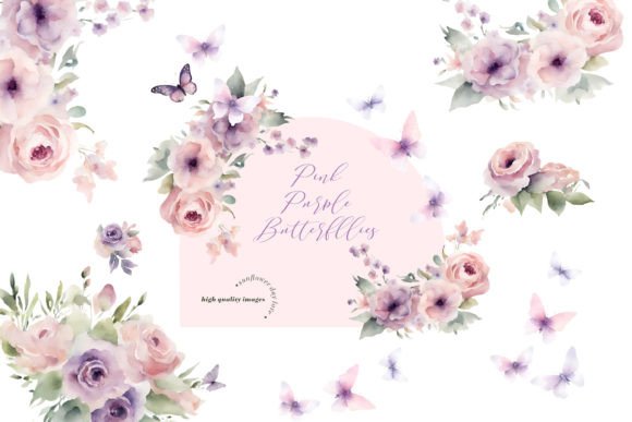 Purple Wildflowers Butterflies Clipart for Creative Projects