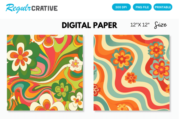 Seamless Retro Groovy Spring PNG Pattern