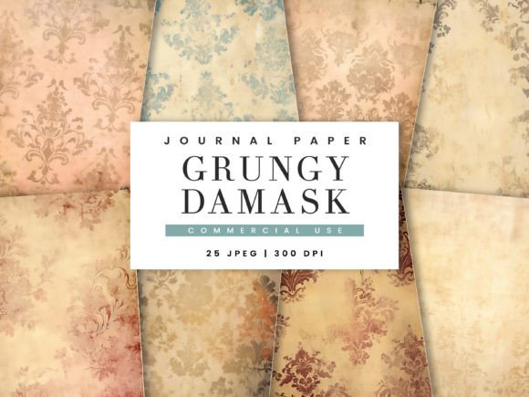 Vintage Grungy Damask Digital Paper