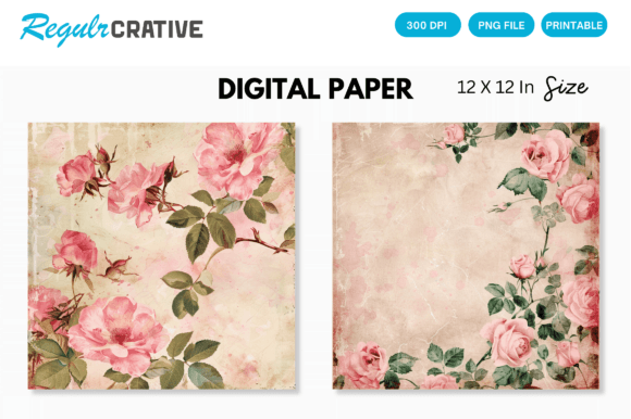 Watercolor Pink Roses Digital Paper